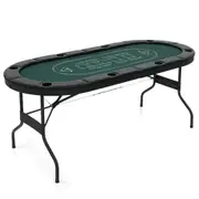 Costway 8-Player Foldable Poker Table Card Table w/8 Cup Holders Game Table Green