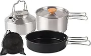 GARENDE Camping Cookware Set, Outdoor Cook Gear with Carry Bag Folding Handle Camping Pot Pans and Kettle Camping Cooking Set for BBQ, Picnic, Home