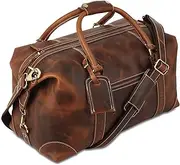 [KomalC] Leather Duffle Bags for Men and Women Full Grain Leather Travel Overnight Weekend Leather Bags Sports Gym Duffle for Men (Dark Tan)