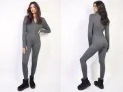 iKrush Front Long Sleeve Bodycon Jumpsuit Bodycon Regular Length Crew Neck
