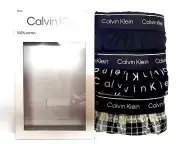 Calvin Klein Men's 100% Cotton Slim Boxers Underwear 3-Pack Black/Logo/Printed