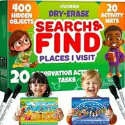 QUOKKA Search and Find Activity Cards for Kids 3-8 – Reusable Mats with Dry-Erase Marker, Explore 20 Topics, Road Trip Activities, and Travel Games for Kids Ages 3-5, Educational Toy for Preschoolers