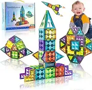 Magnetic Tiles Kids Toy Magnetic Blocks Building Sets 52pcs 3D Magna Tiles Building Blocks Construction Toys Educational STEM Toys Gifts for Toddlers Boys Girls 3 4 5 6 7 8 9 10 + Year Old