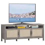 Costway 4-Tier TV Stand Entertainment Unit Frame w/Rattan Doors Adjustable Shelf Console Table