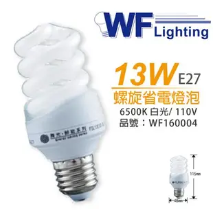 12入 【舞光】 FSL13EXD-DL 13W 6500K 白光 110V E27 麗晶 螺旋 省電燈泡 WF160004