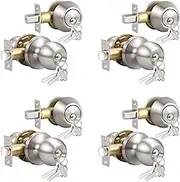 All Keyed Same Entry Door Knobs with Single Cylinder Deadbolt for Exterior Front Doors, Satin Nickel Finish, Keyed Alike for Every Set, Contractor Pack of 4