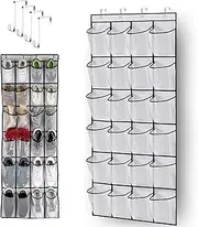 Over Door Shoe Organizer with 24 Mesh Large Pockets. Easy-to-use door storage, Hanging Storage Organizer, Wardrobe Organiser