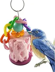 Beak Grinding Stone Bird Beak Grinding Stone Chew Treats for Bird Parrot Beak Trimmer Hanging Mineral Rock Toy with Random Colour Bead Chain and Bead