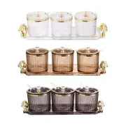 3Pcs Seasoning Jar with Lid Spoon and Tray, Condiment Canisters Pots Set