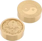 2pcs Chinese Calligraphy Paperweight Brass Dragon Bagua Patterns Solid Brass Construction Cultural Desk Accessory