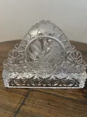 Hofbauer Byrdes West Germany Bird Lead Crystal Napkin Holder Vintage