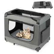 Costway Large Soft Pet Crate Portable Dog Cat Travel Carrier Cage Transport Box w/4 Universal Castors Mesh Doors