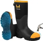 [Hunthor] Rubber Work Boots for Men with Steel Toe, 1100N Puncture-Proof Hunting Boots with 7mm Neoprene Waterproof and EVA Midsole, Adjustable Back Gusset, Ideal for Hunting, Work, and Farming Size