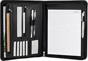 VANRA Zippered Padfolio for Men Leather Portfolio for Women Binder Organizer Interview Resume Folder for Papers Document Holder Planner Binder A4 Letter Size with Notepad (Black)