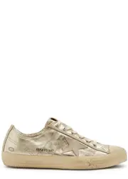 Golden Goose V-Star Distressed Metallic Leather Sneakers - Silver - 5 5