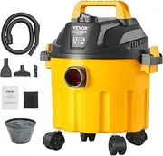 VEVOR Wet/Dry Shop Vacuum, 10L 2 Peak HP, Efficient Suction & Blower w/Nozzle,Casters, Portable Shop Vacuum with Attachments, Lightweight Shop Vac Ideal for Carpet, Debris, Pet Hair, Yellow
