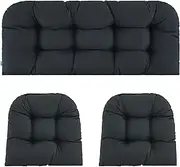 ZEOLABS Wicker Chair Cushions of 3 Pieces Waterproof Tufted Outdoor Seat Cushions for Patio Furniture Sofa Settee Couch,1 Loveseat and 2 U-Shaped Cushions,Black