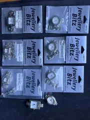8x Watch Making Sets Faces DIY Jewellery Silver New Quartz Watch Face Clasp