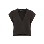 [Peserico] Peserico-Ebony Brown Virgin Wool Lurex Sleeveless Cardigan-Donna 42 IT