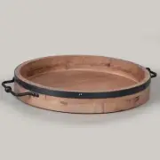 Round Coffee Table Tray - 13'' Farmhouse Wood Serving Tray with Metal Handles...