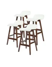 [La Bella] Wooden Bar Stool Sophia Leather Dining Chairs 4 Set in White Brown