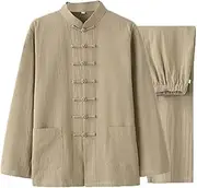 [ZKQP] Cotton Linen Tai Chi Uniform Kung Fu Suit ChineseTraditional Clothing Tang Suit Men Martial Art Jacket Pants