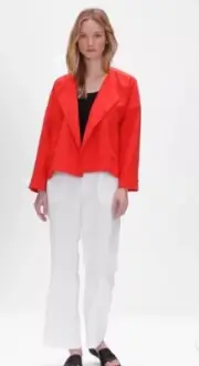 Eileen Fisher Organic Linen Drape Front Jacket 100% Organic Linen Red M