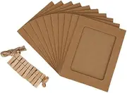 1Set Picture Frame Set with Wooden Clips and Hemp Rope, Kraft Paper Photo Frames with Mini clip and Hemp Ropes, Photos Cardboard Picture Frame with Wood Clips and Jute Twine for Home ﻿