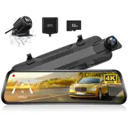 WOLFBOX G930 10" Rear View Mirror Camera 4K+1080P Dash Cam Front and Rear Camera