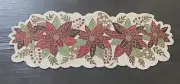 Cynthia Rowley beaded Christmas White w red poinsettia table runner 13X 36 New