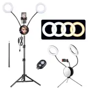 Xcceries 7" Dual LED Ring Light Tripod Stand Desktop Phone Holder Makeup Live