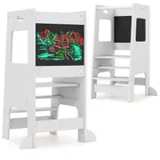 Costway Kitchen Step Stool w/Activity Chalkboard & Height Adjustable Security Rail White