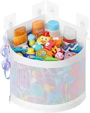 MOTRAIN Baby Bath Toy Organizer with 4 Hooks, Quick Drying and Mould Proof, Corner Hang-Suspension Bath Toy Holder, Large Capacity Multi Use Toy Storage（ White）