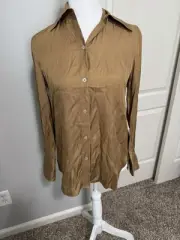 Women’s Camel Long Sleeve Button-Up Shirt XXS | $365 Retail | NWT 100% Silk