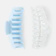 2 Pack Blue and Clear Barrel Claw Hair Clips