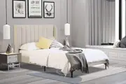Istyle Modern Classic Herman Double Fabric Bed Frame White Oak with Black Legs