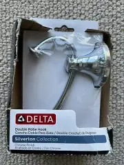 NIB Delta Silverton Collection Silver Chrome Double Robe Hook 132890 Box Damaged
