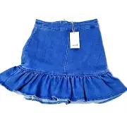 Seed Heritage Women Size 6 Denim Skirt Pleated Blue Zip Up Knee Length BNWT