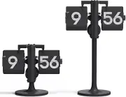Standing Height Adjustable Flip Desk Clock (Black), Retro Vintage Analog Design