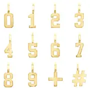 10K Yellow Gold Mini Number # Pendant Block Font Charm Hashtag Plus Sign 0 to 9