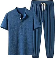 [Generic] Men's Casual Pant Sets Spring Summer Ice Silk Breathable Short Sleeve T-shirts and Pants Two Pieces Sportswear Men Tracksuit Suit