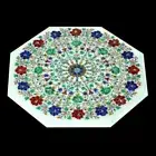3' White Marble Table Top dining side Table Multi Stone Mosaic Inlay Home Decor
