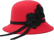 [Yiozoi] Women's Fashionable Fedora Hat Flower Top Hat Fluffy Felt Hat, 1, One Size