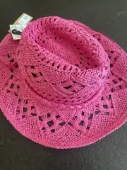 Steve Madden Womens Straw Packable Cowboy Floppy Hat Hot Pink One Size