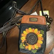 Chala Dazzled Faux Leather Mini Crossbody Purse Sunflower Brown Brand New