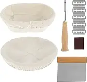 10 Inch Bread Proofing Basket Round banneton Proofing Basket Set Professional Baking Tool 7 Pack Set Oval proofing basket Round proofing basket dough scraper Bread lame Blade cover 5Blades,For Professional and Home Bakers