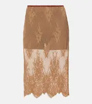 [Jacques Wei] Jacques Wei Layered leather-trimmed lace midi skirt AU 12 brown