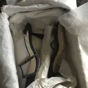 Jimmy Choo Black Logo Print Fabric Ria Sandals Size 37.5