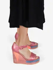 Purple Leather Ankle Strap Wedges