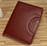 [HAMKVBPR] Conference Folder A4 A4 Folder PU Leather Zipper Ring Binder Conference Bag Business Briefcase for Interview(Brown)